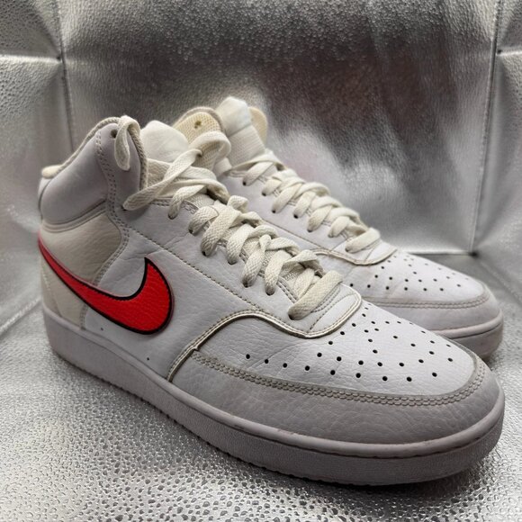 Size 11.5 Nike Court Vision Mid White Crimson Womens Leather Sneaker CD5436-102 - Picture 1 of 9